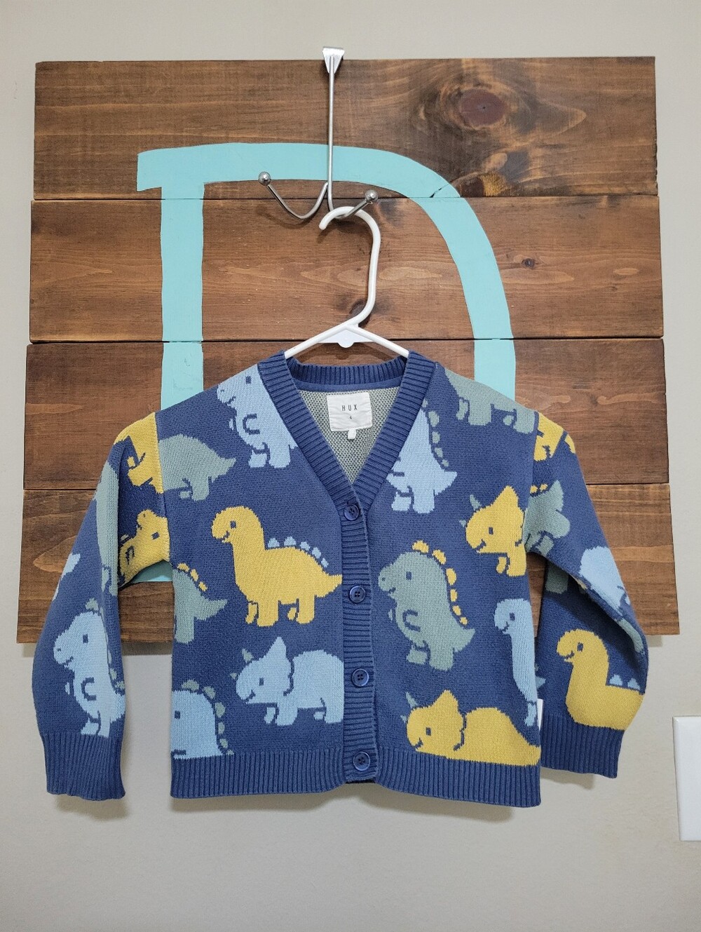 Hux Kids Blue Dinosaur Organic Sustanable Cotton Cardigan Sweater Size 4t